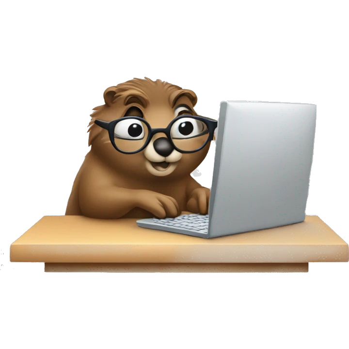Groundhog whit eyeglasses working on a computer  emoji