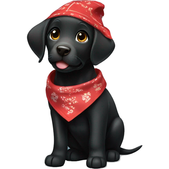Happy Black Labrador retriever puppy with red bandana around neck  emoji