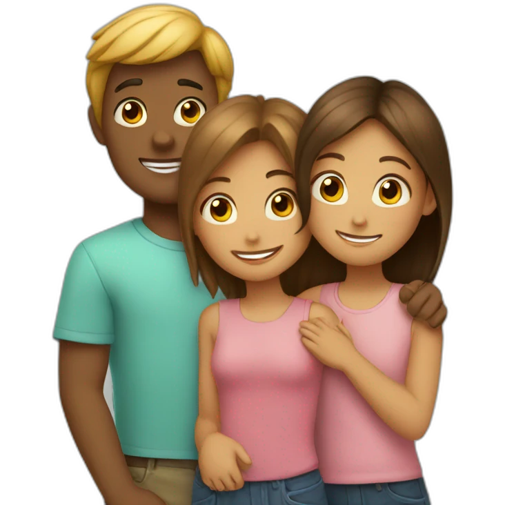 2 girls and 1 boy hugging  emoji