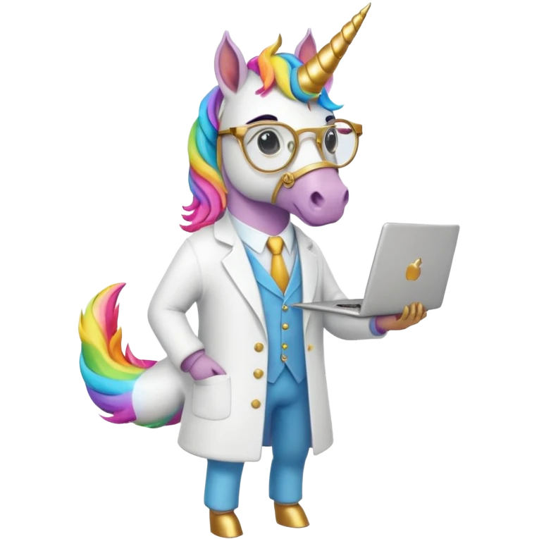 Unicorns holding laptop book
A full body of scholar unicorn wearing round glasses, holding a laptop. emoji