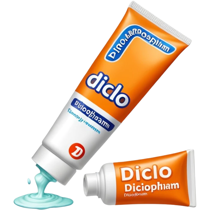 an empty, oversized and totally squeezed out tube of toothpaste labelled "Diclo ratiopharm". It is squeezed out to the last drop. Basic color is orange yellowish. emoji