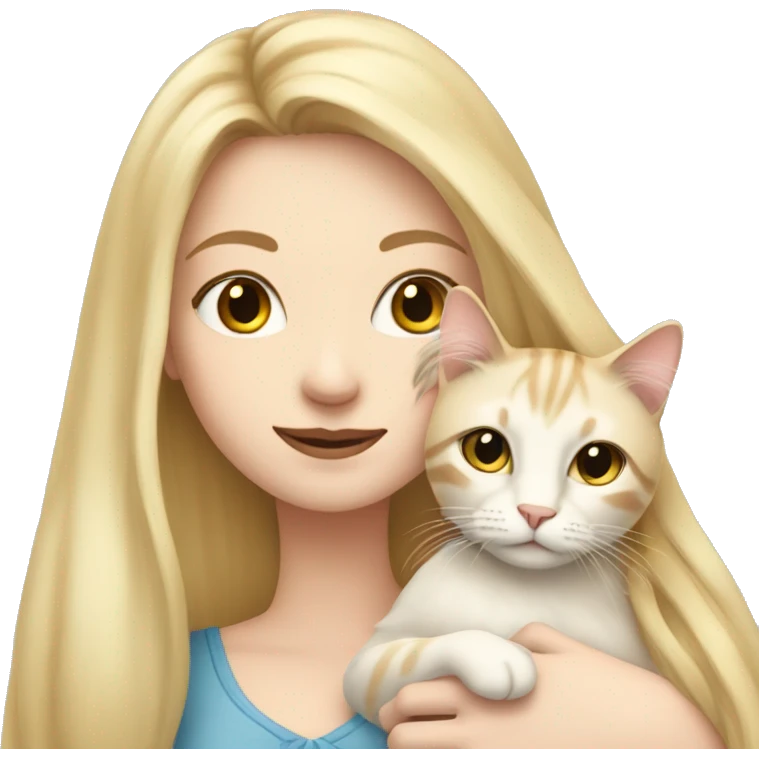 pretty woman with pale skin, very long blonde hair  hugging a cat emoji