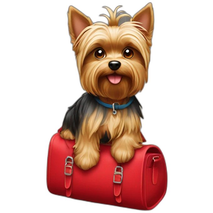 Chien Yorkshire terrier avec un sac à dos rouge emoji