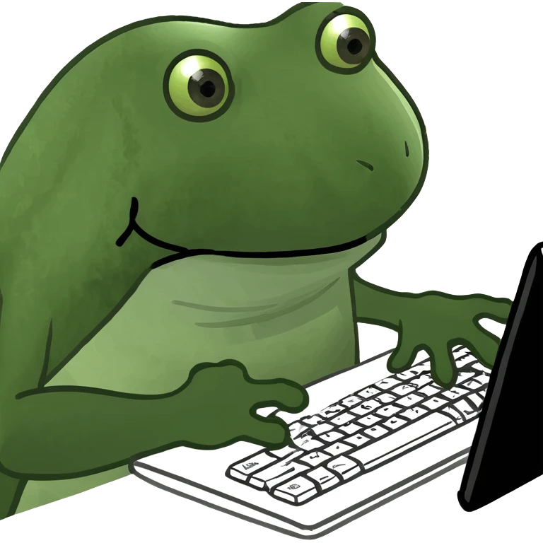 bufo frog meme character with hands on a computer keyboard emoji