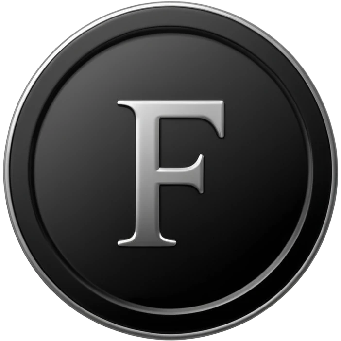 Emoji icon of a black coin with engraved letter F, minimalist style, isolated, no color emoji