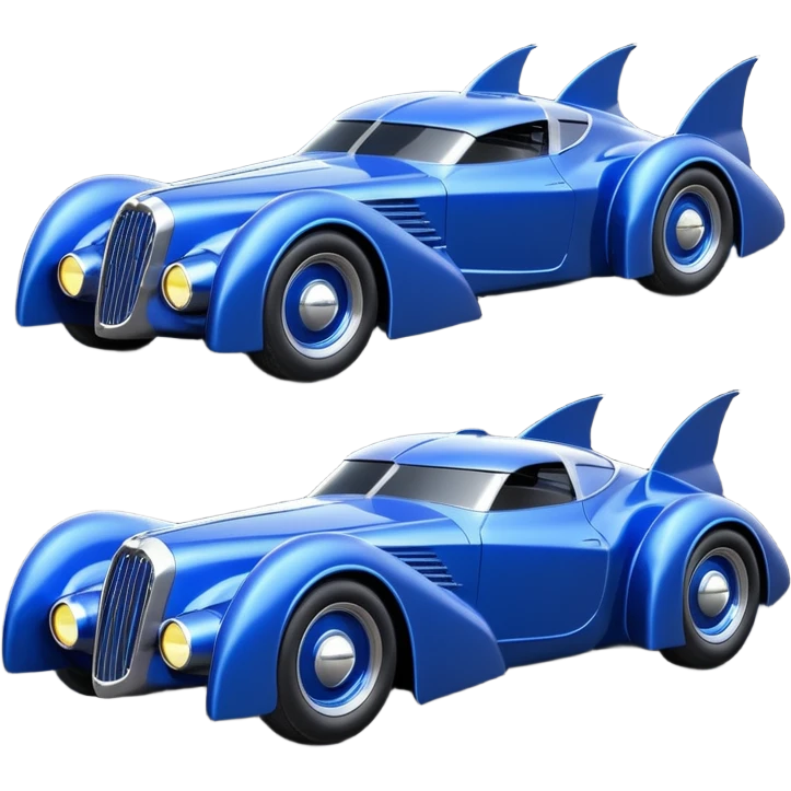  the animated series aerodynamic alien opulent dark knight futuristic concept Batmobile loosely based on 1936 cord 812(flat long straight faceted mechanical body) winged stealthy blue flat headlight covers street hot rod  emoji