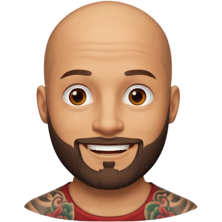 bald man with a beard and tattoo, smiling emoji