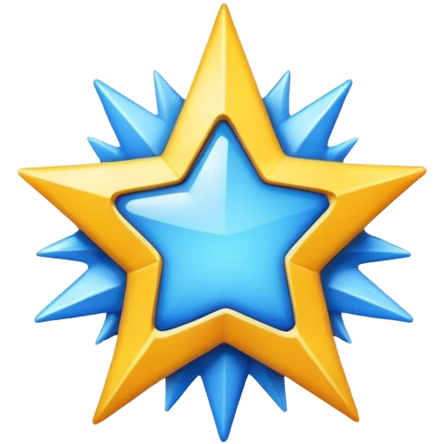  a blue badge with a white check mark in the center. The badge has a spiky, star-like shape emoji