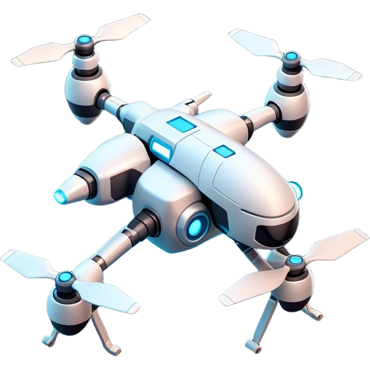 Clash of Clans aesthetic: Cinematic Playful 3D Isometric Robot Drone Emoji, rendered in a 3D vector-style similar to standard emojis with minimal shading and bold, simplified shapes. A compact, distinct form with signature details, softly glowing with a futuristic sci-fi warfare charm. Simplified yet unmistakably iconic, highly detailed and consistent, glowing with a soft radiance and high shine. Stylized with a touch of high-tech brilliance and a soft glowing outline, capturing the essence of a beloved gaming relic with a friendly, playful manner! emoji