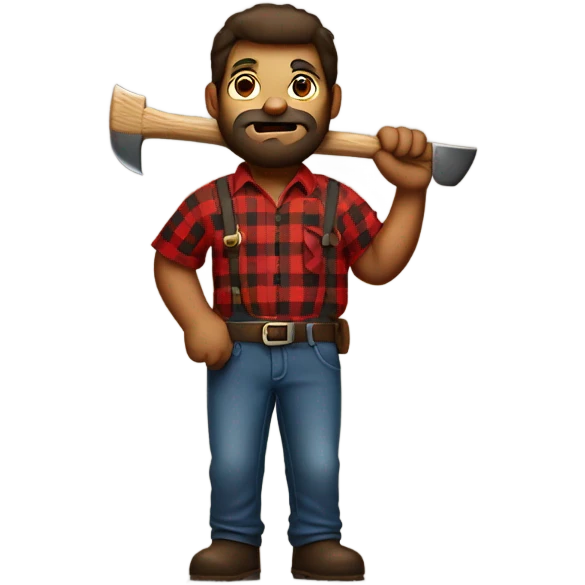 Multiracial chunky lumberjack man with ax in all red plaid  emoji