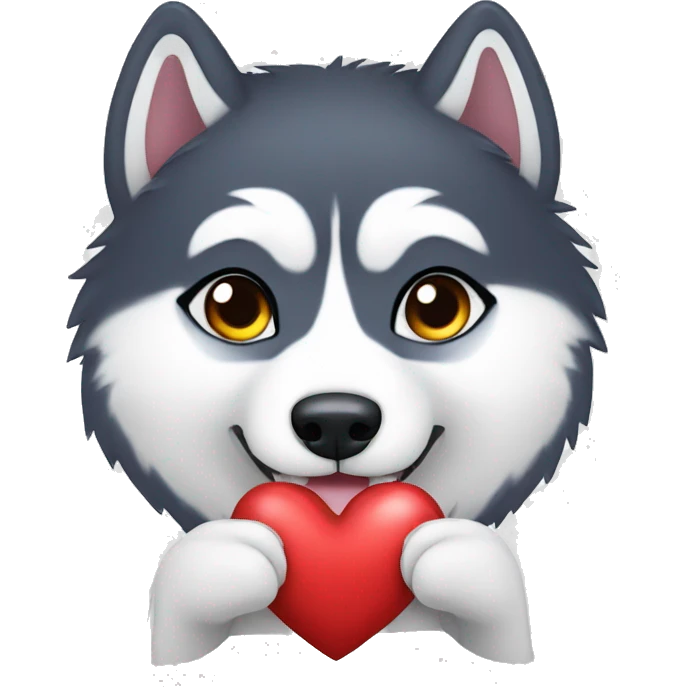 husky hold a big heart emoji