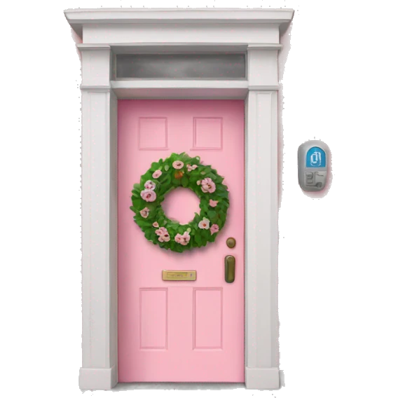 Pink door with a circular wreath  emoji