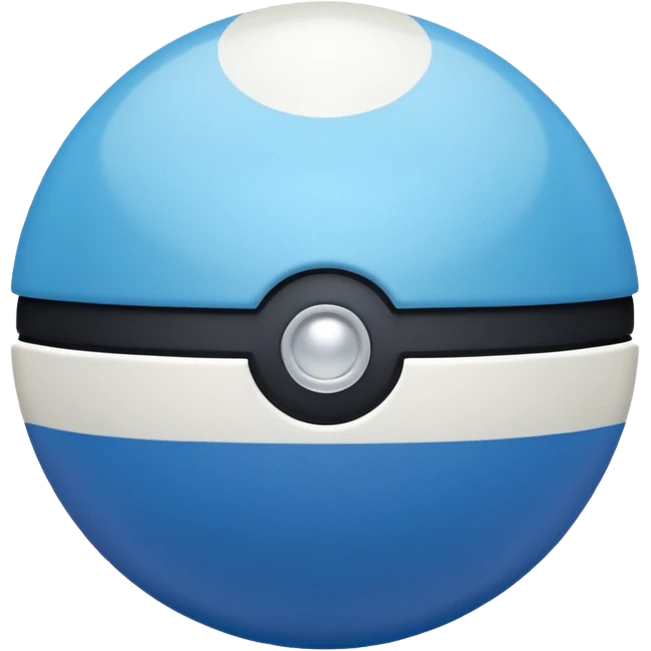 blue pokeball emoji, top half is a more saturated blue, bottom half is white, black stripe, with a white sheen, with a pearlescent finish, with a fabric effect emoji