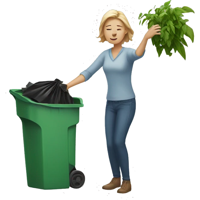 White woman throwing a plant in the trash. emoji