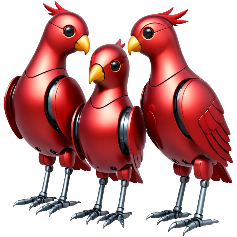 flock of three red robotic birds emoji