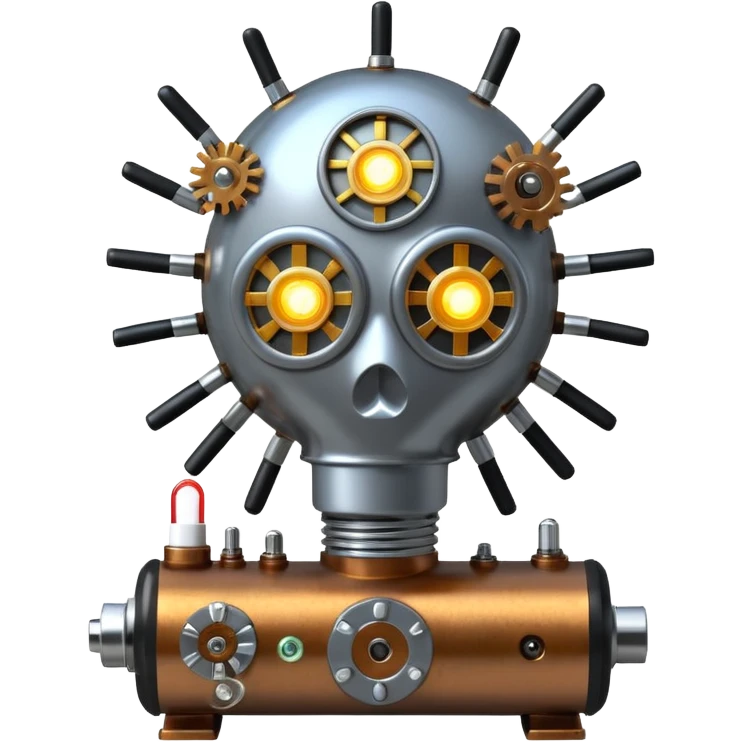science, chemicals, mechanical gears, steampunk, electronics, electric wires, light bulb, LED, resistors, circuit board, ic, physics,  nuclear model emoji