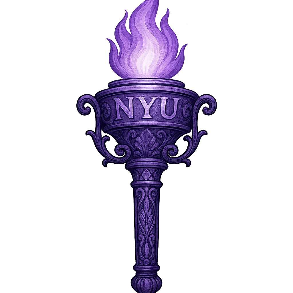 a violet torch inspired by NYU, with a glowing flame and elegant details, elegant and artistic style emoji