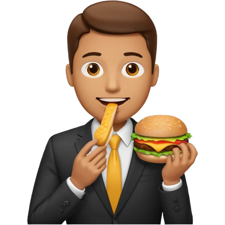 male wearing suit eating hamburger emoji