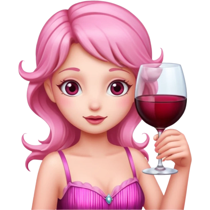 Pink fairy drinking a huge glass of wine emoji