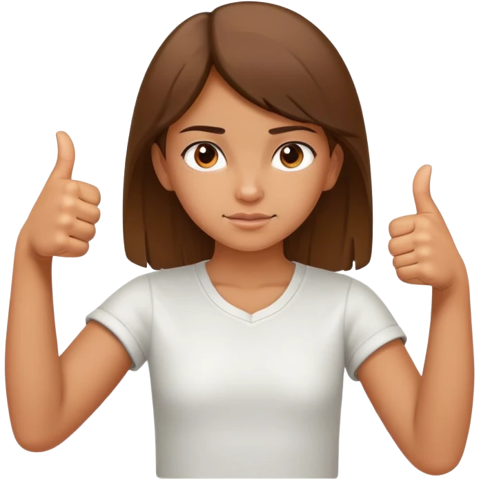 Young girl with right arm thumbs up and left arm thumbs down, uncertain facial expression emoji