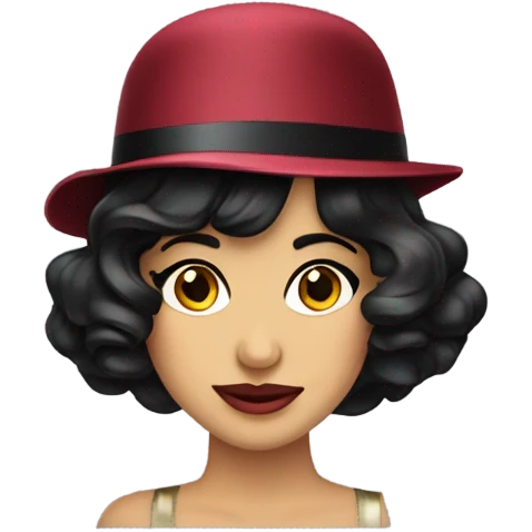 Flapper hat earrings wavy dark hair smirk emoji