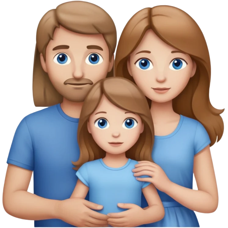 Family with mother, father and three little girls, everyone has light brown hair and blue eyes emoji