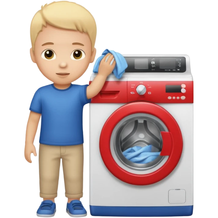 child putting clothes in a washing machine emoji