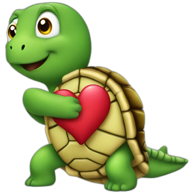 A turtle kissing a heart emoji