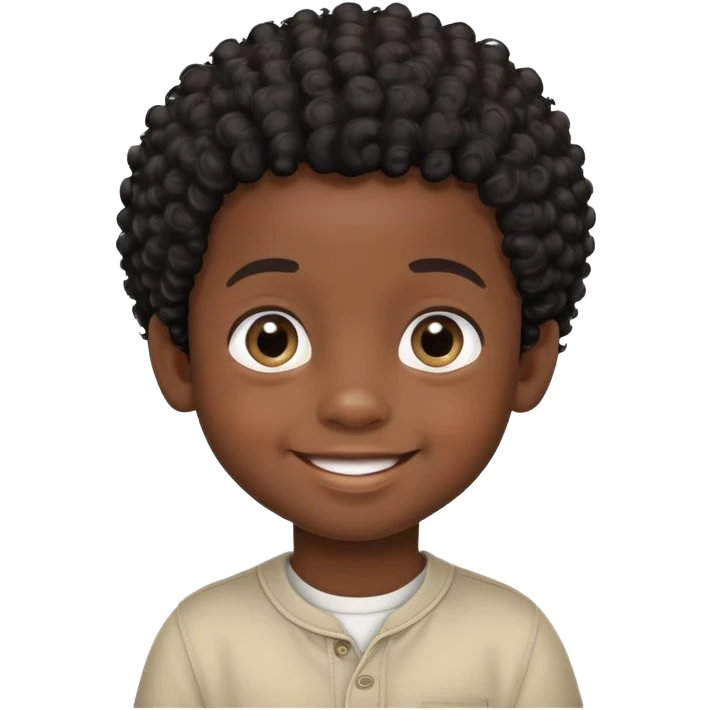 smiling face, toddler boy, African, big eyes, dark skin, black curly hair emoji