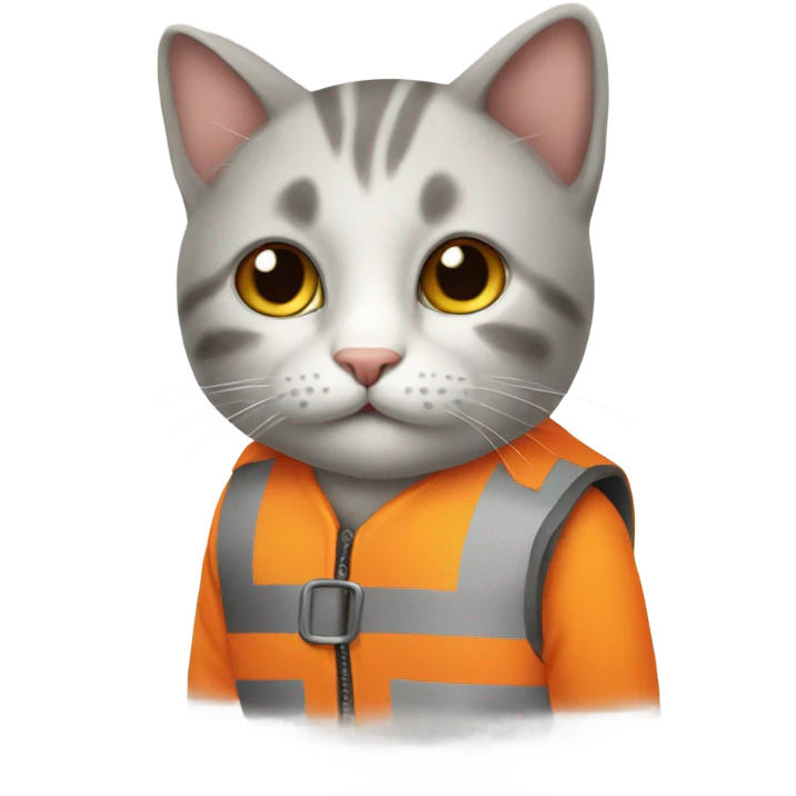 cat with a sign and an orange vest emoji
