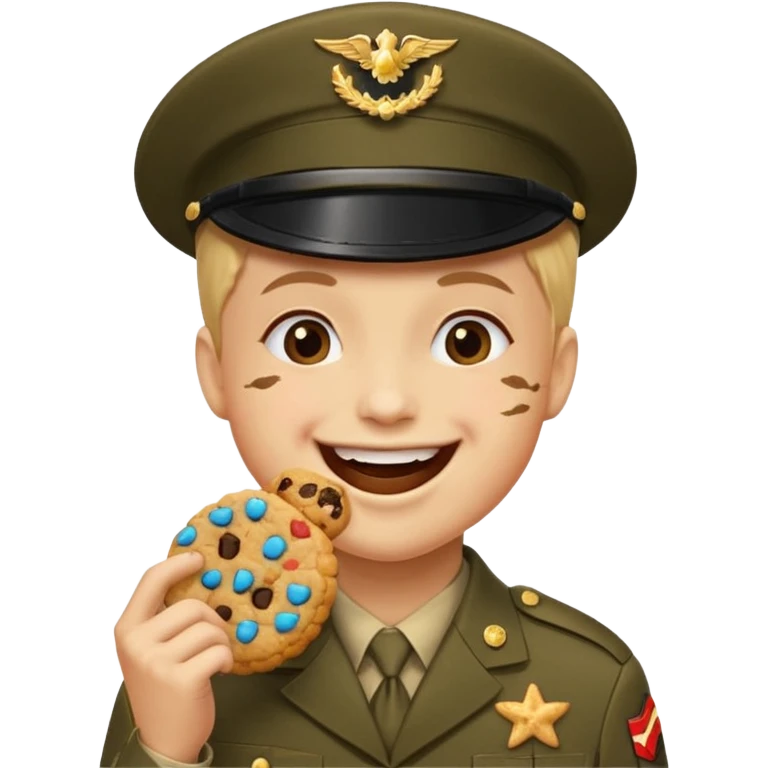 Militar mordiendo galleta expresión feliz emoji
