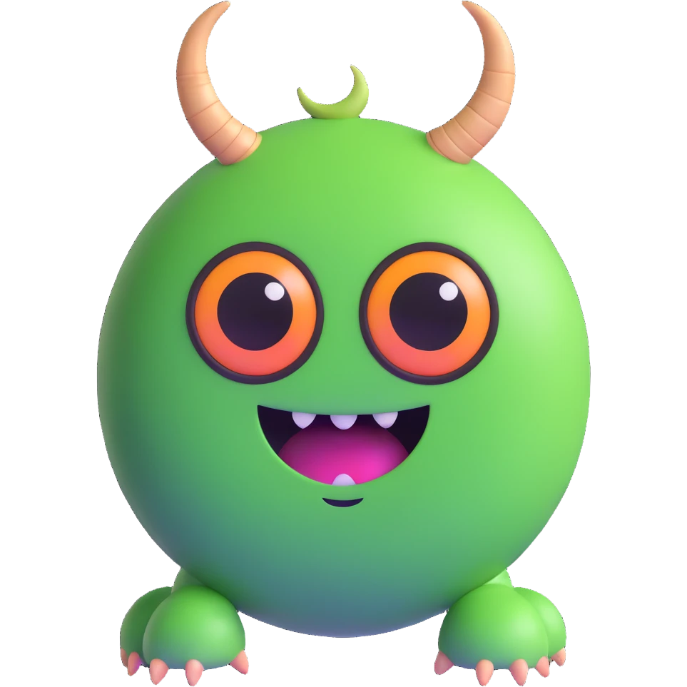 one-eyed green round monster with little horns like in Monsters Inc emoji