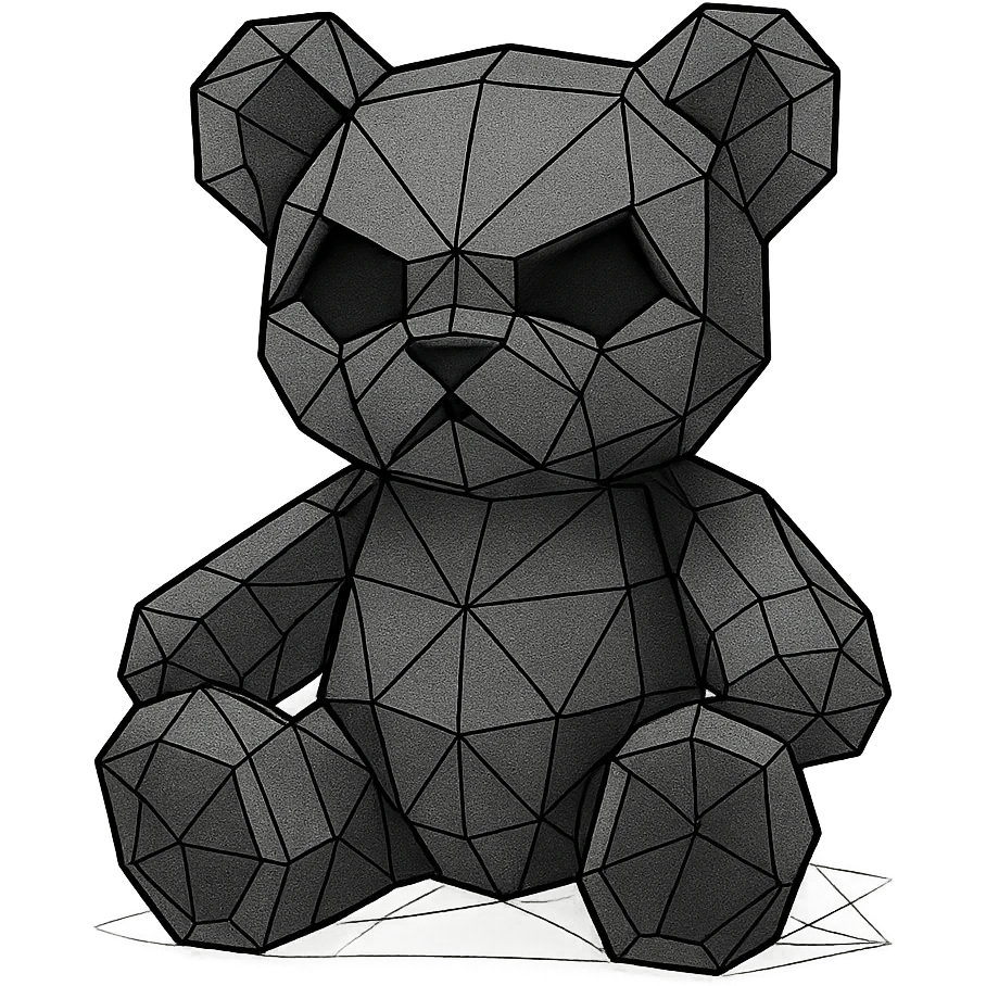 gothic teddy bear, low poly wireframe style emoji