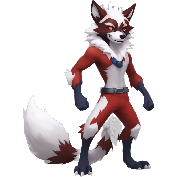 Anthro-Lycanroc-Red-White-Werewolf-Midnight-form Full Body emoji