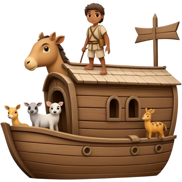 Noah with animals boarding a large wooden ark emoji