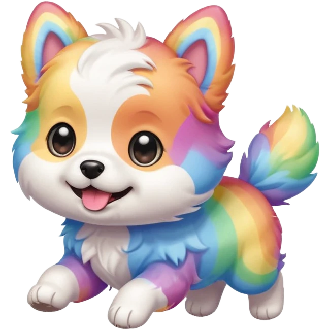 Rainbow pastel Chibi baby dog running  emoji