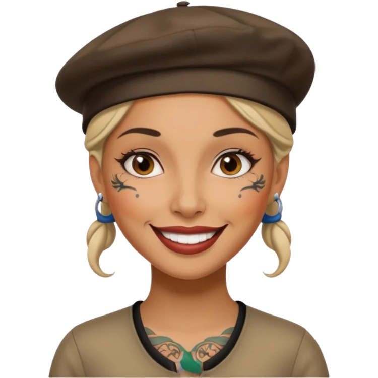 woman with tattooed faces wearing berets emoji