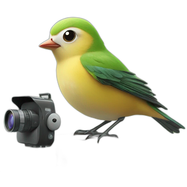 Cute little bird surprised by a nature video camera emoji