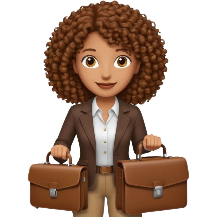 brown curly haired woman holding a briefcase emoji