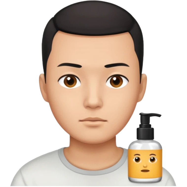 try different skincare products for chinese man with buzz cut (short black hair) doing skincare emoji