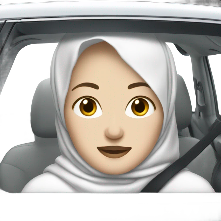 White skin, white hijabi women, driving a car emoji