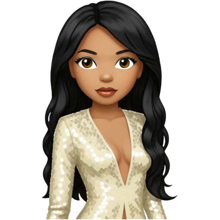Tenitra Michelle Williams (b.1979), R&B Singer from Destiny's Child with long black hair, ivory sequin outfit, medium dark skin emoji