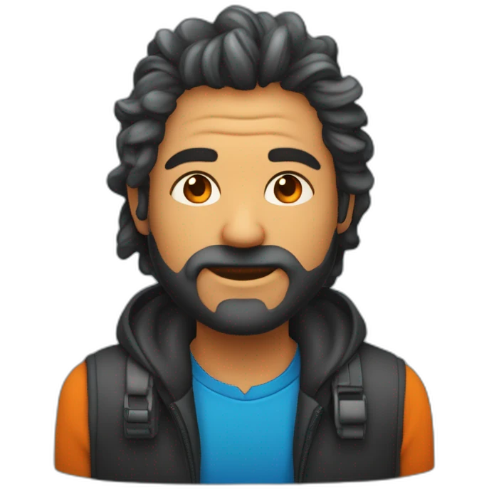 Un mec noir avec des cheveux de couleur bleu dégradé orange moutard sur le visage des symboles doré. Des cornes de bélier orange moutard emoji