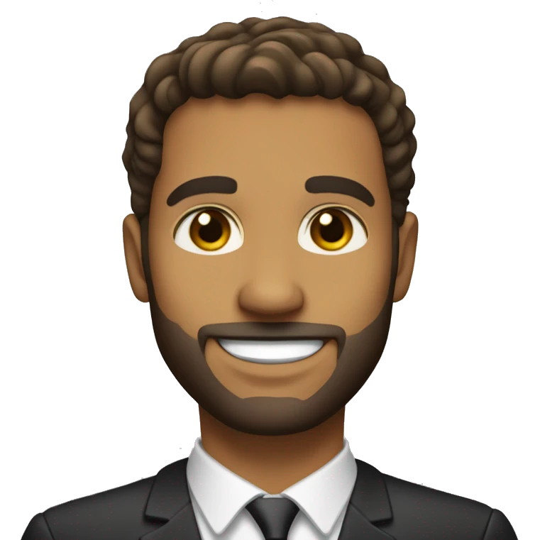 
smiling lawyer, honey-colored eyes, small beard and straight hair emoji