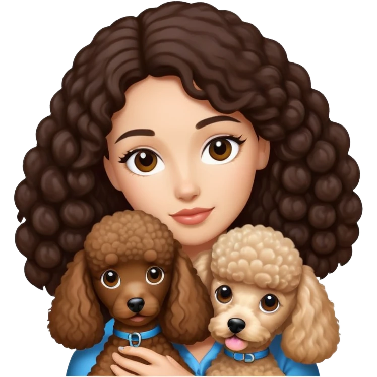 woman with long dark brown hair holding a poodle emoji