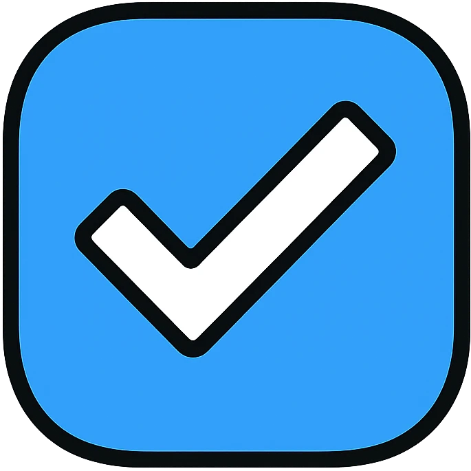 white check mark centered in a rounded blue square, flat design, modern icon style emoji