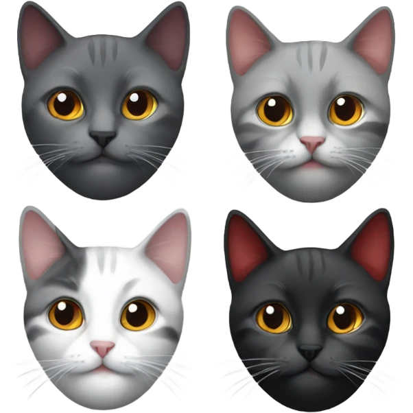 Four cats black grey grey and red emoji