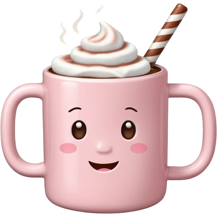 light pink mug with hot chocolate and marshmallows realistic emoji