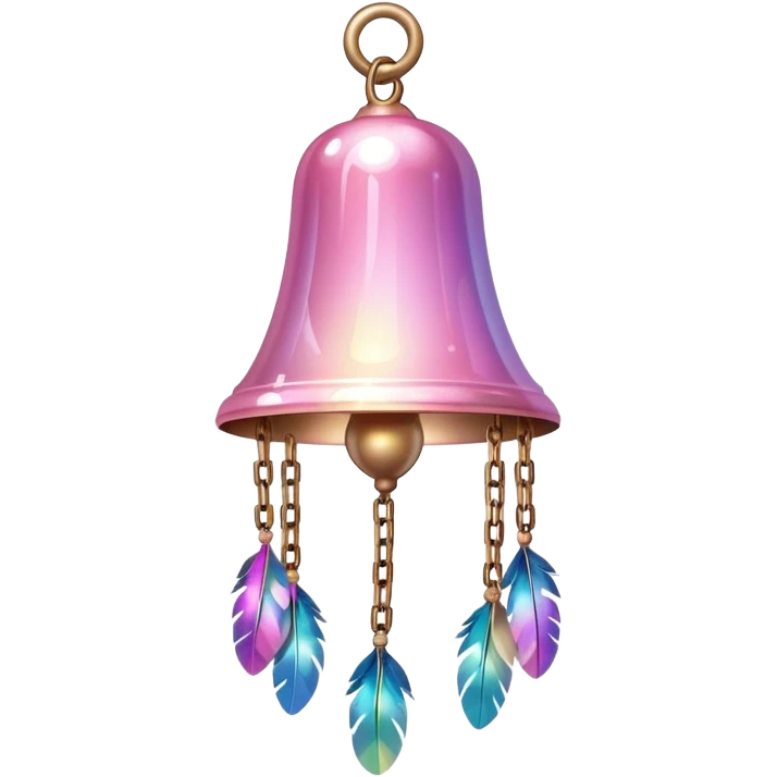 PInk iridescent Bell with chained hanging crystals and feathers emoji