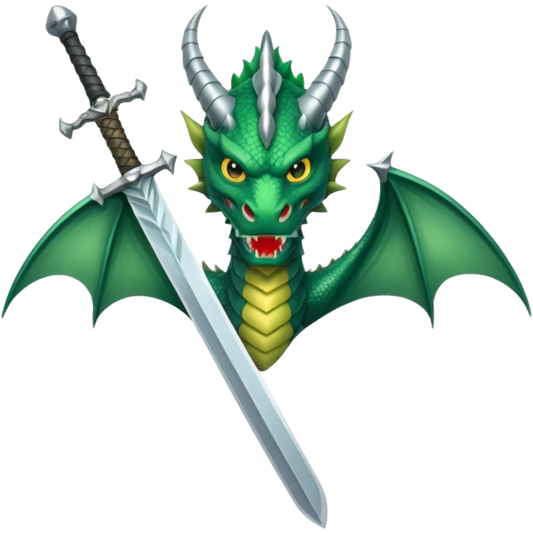 large sword with green dragon head, representing defiance and preparation, inspired by 'Kill the dragon', clean, iconic, WhatsApp emoji style, transparent background emoji